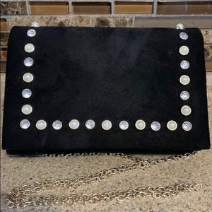 Le Chateau Black Suede Clutch With Chain